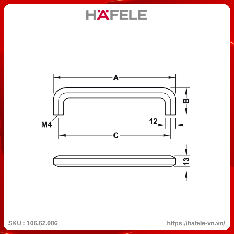 Tay Nắm Tủ 172mm H1710 Hafele 106.62.006