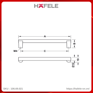 Tay Nắm Tủ 175mm H2120 Hafele 106.69.021