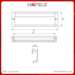 Tay Nắm Tủ Âm 141mm Hafele 151.76.922
