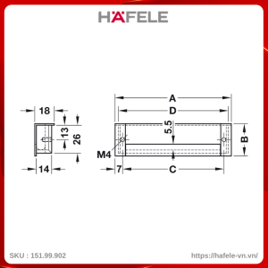 Tay Nắm Tủ Âm 142mm Hafele 151.99.902