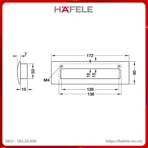 Tay Nắm Tủ Âm Hợp Kim Kẽm 172mm Hafele 151.22.600