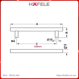 Tay Nắm Tủ Inox 168mm Hafele 155.01.401
