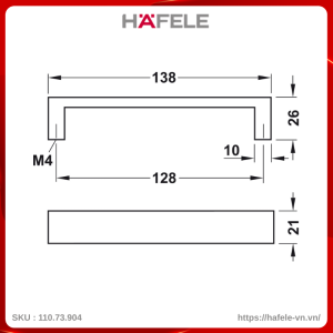 Tay Nắm Tủ Nhôm Hafele 110.73.904