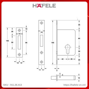 Thân Khóa Cho Cửa Trượt Hafele 911.26.413