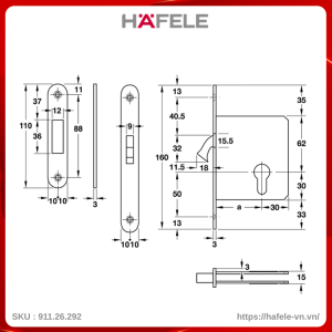 Thân Khóa Cho Cửa Trượt Hafele 911.26.292