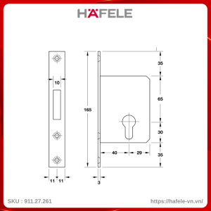 Thân Khóa Cho Cửa Trượt Hafele 911.27.261