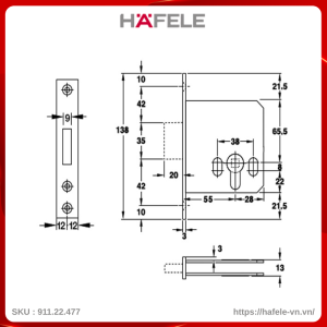 Thân Khóa Chốt Chết Hafele 911.22.477