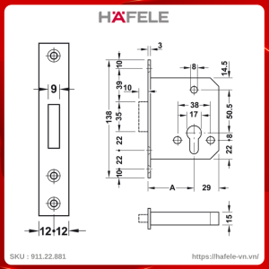 Thân Khóa Chốt Chết Hafele 911.22.881