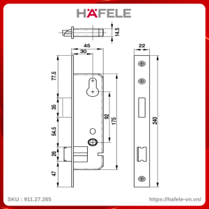 Thân Khóa Cửa Nhôm 30mm Hafele 911.27.265