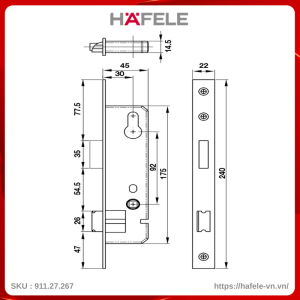 Thân Khóa Cửa Nhôm 40mm Hafele 911.27.267