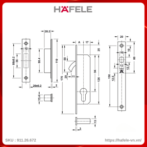 Thân Khóa Cửa Trượt Đố Nhỏ BS 30mm Hafele 911.26.672
