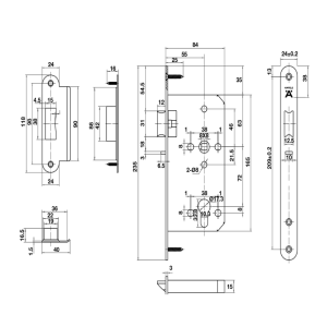 Thân Khóa Lưỡi Gà Chốt An Toàn C/C 72mm Hafele 911.23.427