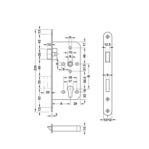Thân Khóa Lưỡi Gà Chốt Chết C/C 72mm Hafele 911.02.168