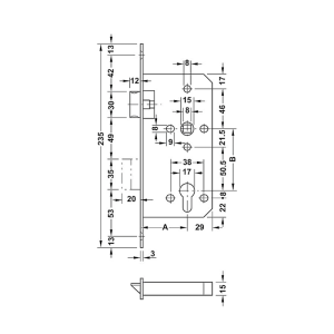 Thân Khóa Lưỡi Gà & Chốt Chết E55/72A Hafele 911.02.153