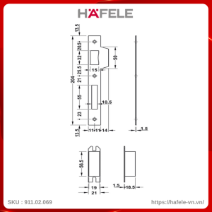 Thân Khóa Lưỡi Gà Chốt Chết C/C 85mm Hafele 911.02.069