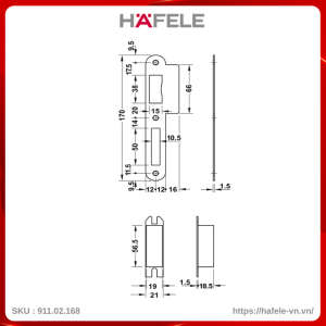Thân Khóa Lưỡi Gà Chốt Chết C/C 72mm Hafele 911.02.168