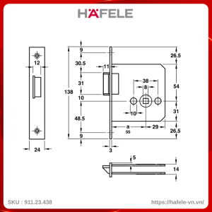 Thân Khóa Lưỡi Gà Hafele 911.23.438