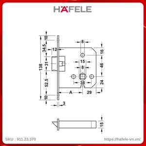 Thân Khóa Lưỡi Gà Hafele 911.23.370