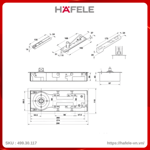 Bản Lề Sàn EN3 100Kg Hafele 499.30.117