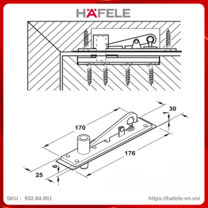 Bas Kẹp Trên Trung Tâm Cho Bản Lề Sàn Hafele 932.84.901