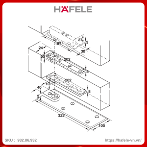 Bộ Kẹp Thẳng Tâm Inox Mờ Hafele 932.86.932