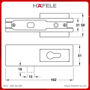 Kẹp Chân Kính Với Lỗ Ruột Khóa PC Hafele 981.00.400z