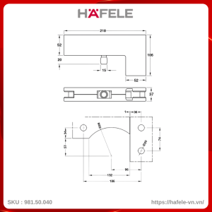 Kẹp Kính Chữ L Inox Mờ Hafele 981.50.040