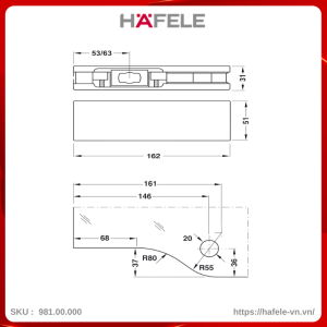 Kẹp Kính Dưới Inox Mờ Hafele 981.00.000