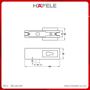 Khóa Kẹp Chân Kính Inox Mờ Hafele 981.50.030