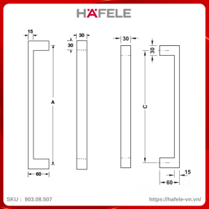 Tắm Nắm Kéo Dạng Vuông 465mm Hafele 903.00.102