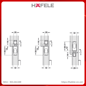 Tay Đẩy Hơi Âm Hafele 931.84.049 Tải Trọng 60Kg