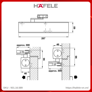 Tay Đẩy Hơi Hafele 931.16.589 Tải trọng 200Kg