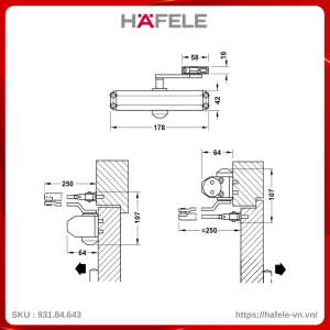 Tay Đẩy Hơi Hafele 931.84.643 Tải Trọng 60Kg DCL11