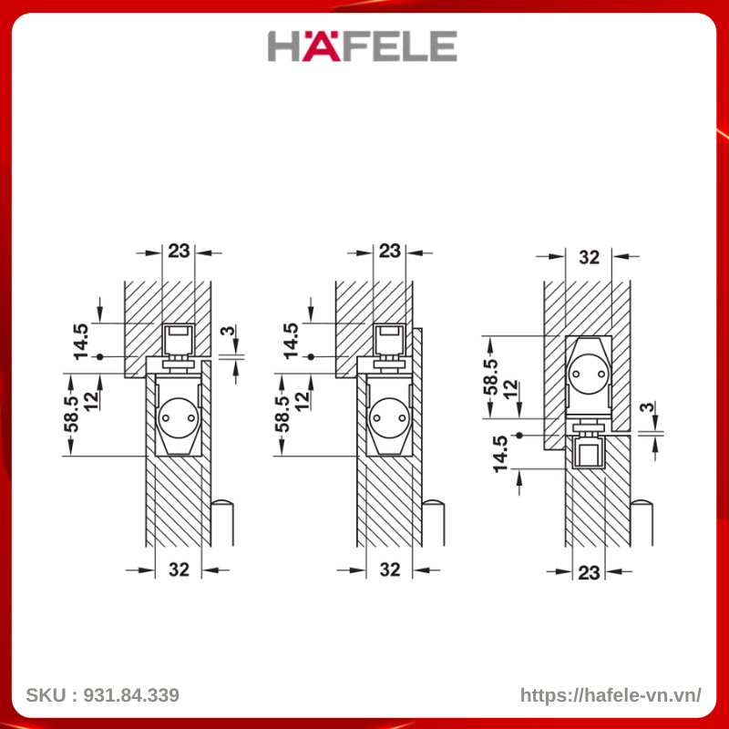 Tay Đẩy Hơi Âm Hafele 931.84.339 Tải Trọng 80Kg