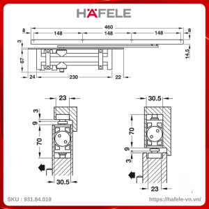 Tay Đẩy Hơi Âm Tải Trọng 60Kg DCL31 Hafele 931.84.019