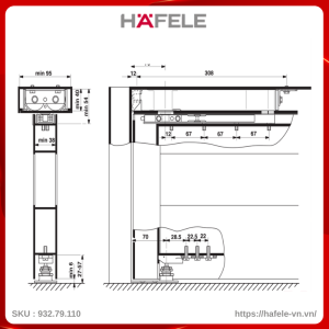 Tay đẩy Hơi Gắn Khung Hafele 932.79.100 EN2