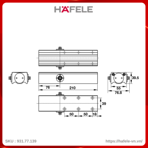 Tay Đẩy Hơi Hafele 931.77.139 Tải Trọng 100Kg EN2-5