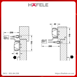 Tay  Đẩy Hơi Hafele 931.84.239 Tải Trọng 60Kg