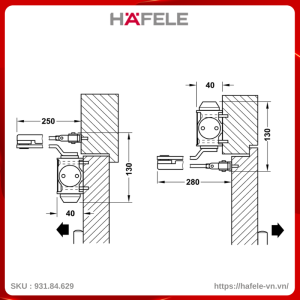 Tay Đẩy Hơi Hafele 931.84.629 Tải Trọng 80Kg DCL15