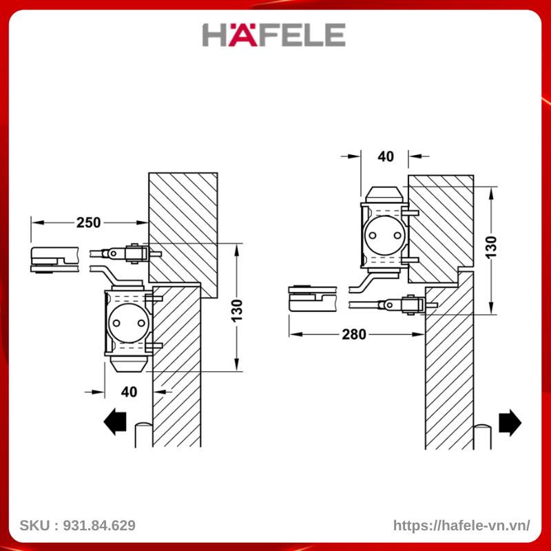 Tay Đẩy Hơi Hafele 931.84.629 Tải Trọng 80Kg DCL15