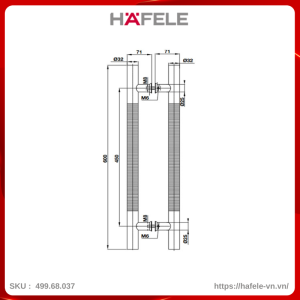 Tay Nắm Kéo Chữ H 600mm Hafele 499.68.037
