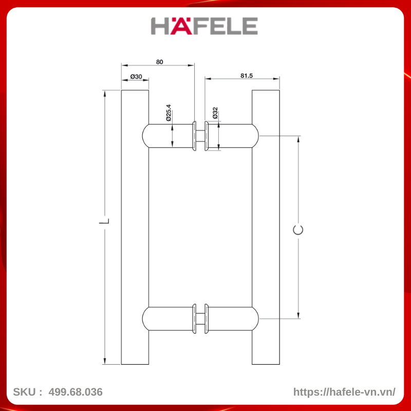 Tay Nắm Kéo Chữ H Dài 1200mm Hafele 499.68.036
