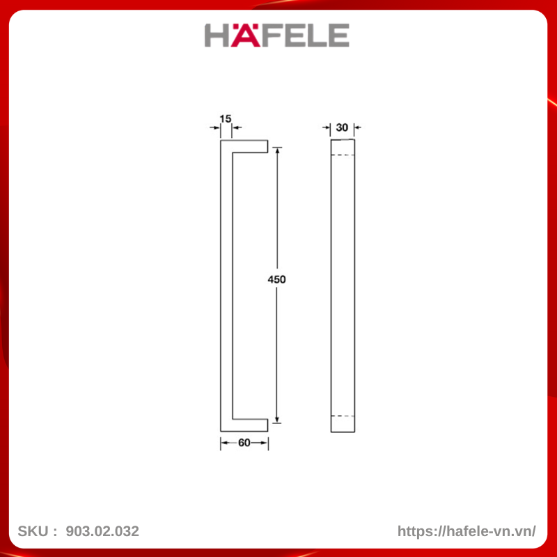 Tay Nắm Kéo Dạng Vuông C/C 450 Hafele 903.02.032