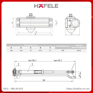 Thiết Bị Đóng Cửa Tự Động Hafele 489.30.010 EN3 60Kg