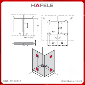 Bản Lề Kính-Kính 180º Hafele 981.00.512