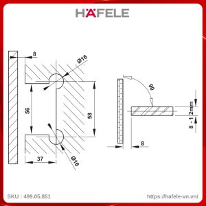 Bản Lề Kính - Tường 90º Hafele 499.05.851