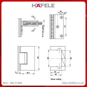 Bản Lề Kính - Tường 90º Màu Đen Hafele 981.77.909
