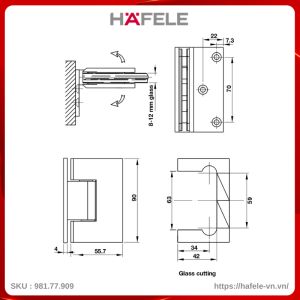 Bản Lề Kính - Tường 90º Màu Đen Hafele 981.77.909