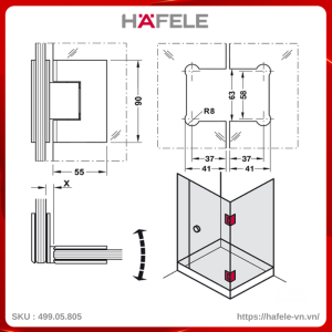Bản Lề Phòng Tắm 90º Kính - Kính Hafele 499.05.805