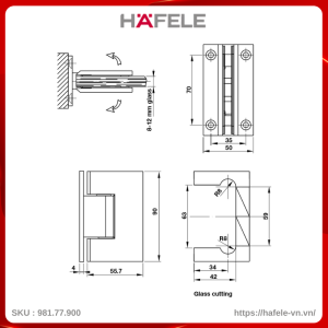 Bản Lề Phòng Tắm Kính 90º Hafele 981.77.900